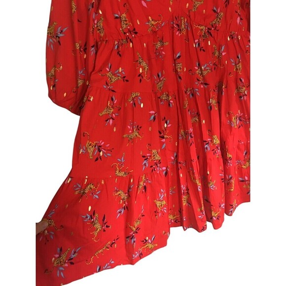 Leota Midi Dress Women's Size 1X Red Cheetahs Long Sleeve Cotton Blend - Picture 3 of 7